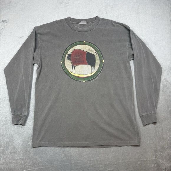 Vintage Rob McClellan Shirt Men’s XL Grey Crew Long Sleeve Native American Art - Picture 1 of 8